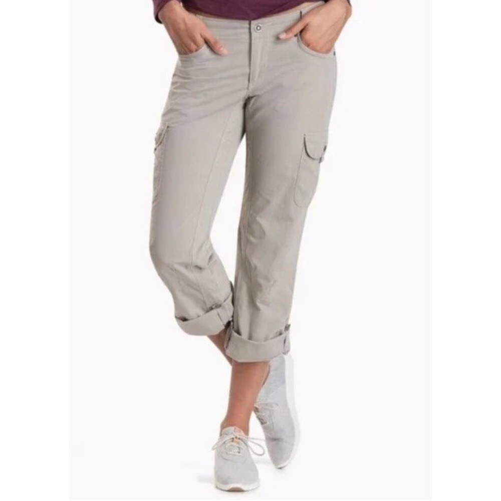 Kuhl Legendary Cargo Pants Womens Hiking Splash Roll Up Tan Utility Size 16 Reg
